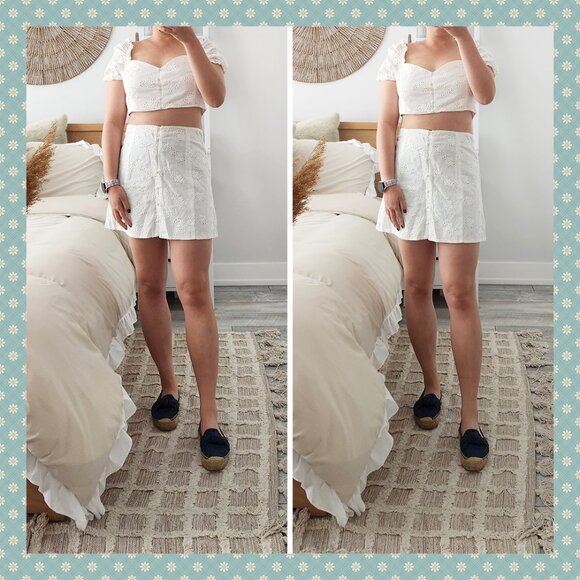 Glamorous Collection White Eyelet Cropped Set - Picture 1 of 9